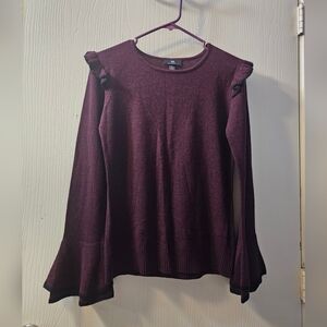 I.N. San Francisco Maroon Knit Top. Ruffle Detail, Sz M